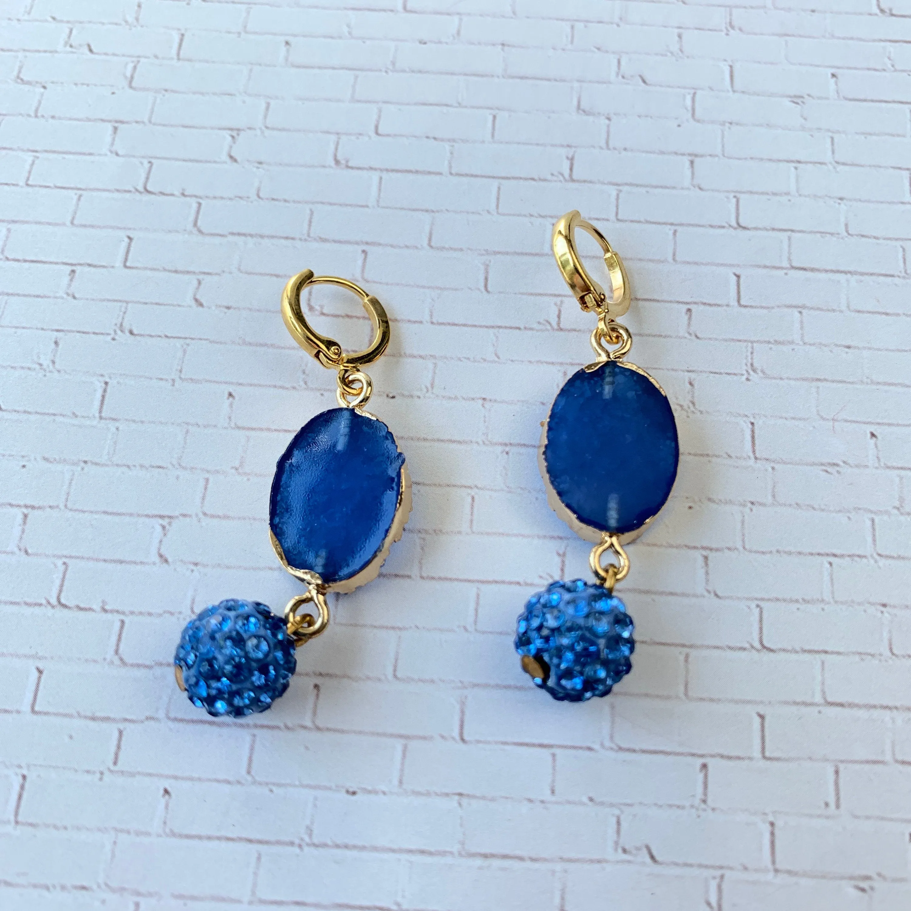 Druzy Crystal Earrings in Lake Blue