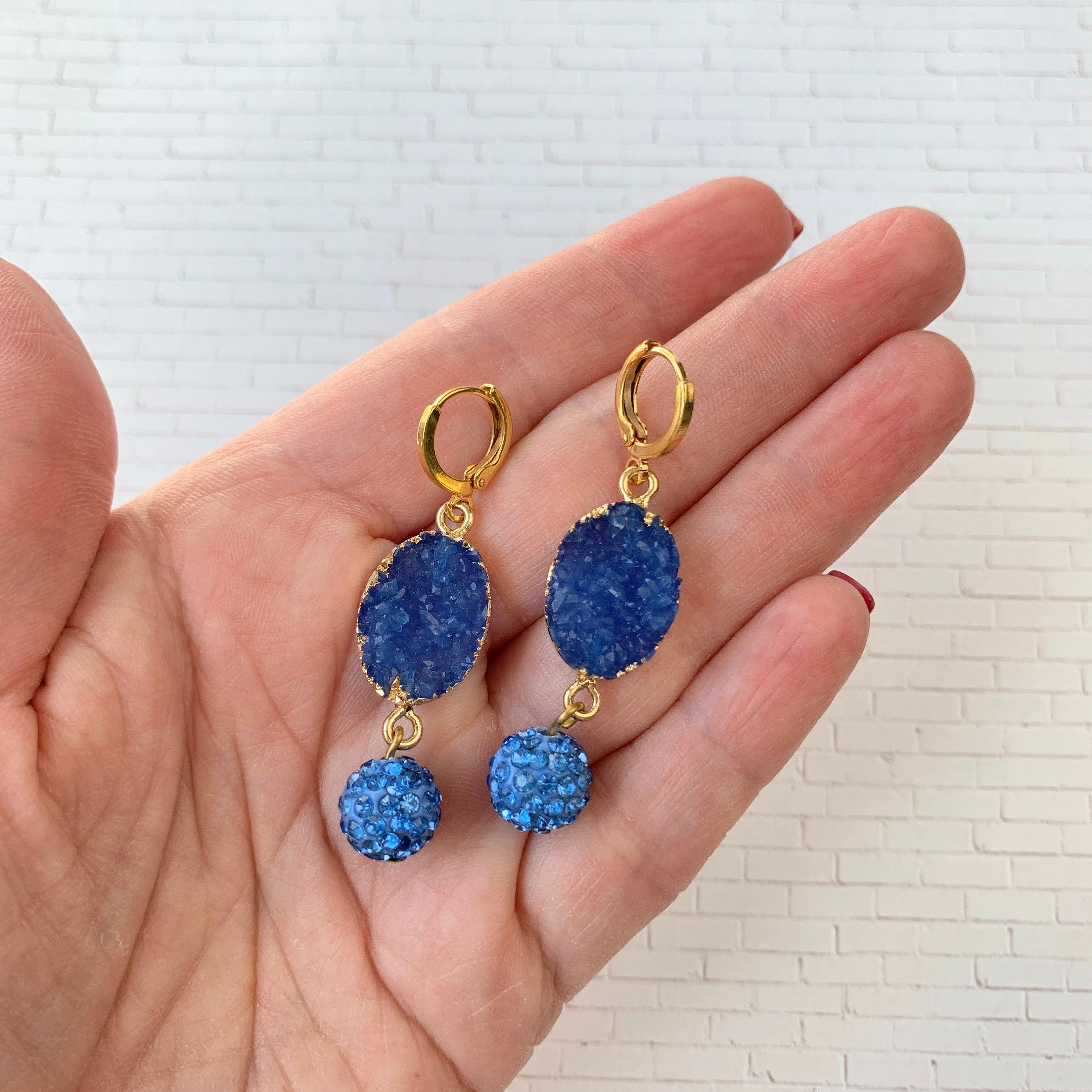 Druzy Crystal Earrings in Lake Blue