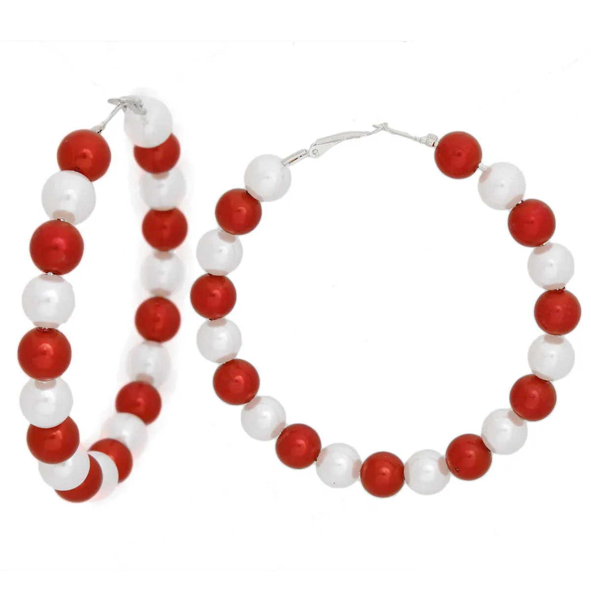 DST Delta Sigma Theta Sorority Inspired Earrings Red White Pearl Hoops for Women