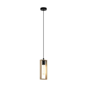 Eglo Lighting LITTLETON pendant light wooden frames with highlights of black metalware