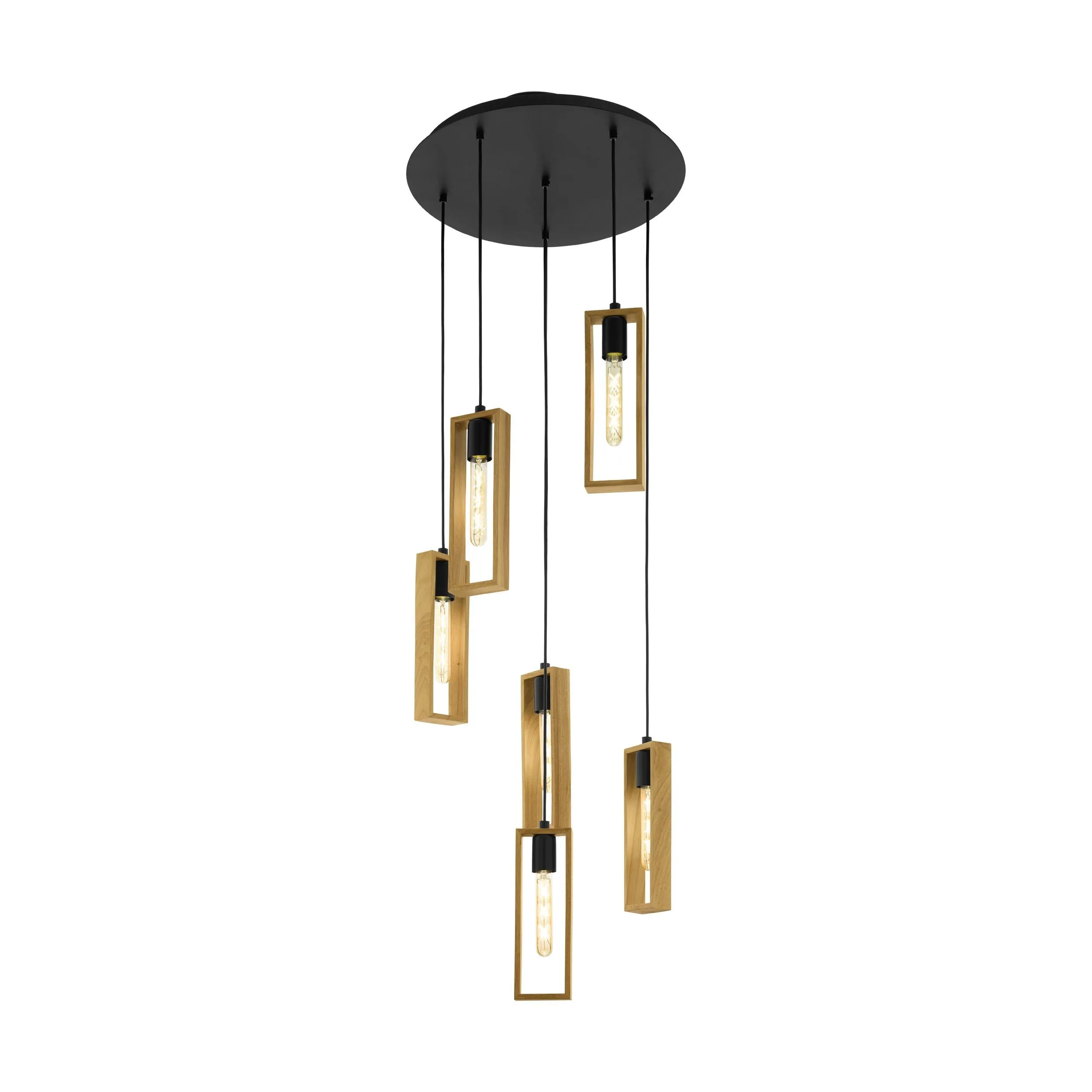 Eglo Lighting LITTLETON pendant light wooden frames with highlights of black metalware