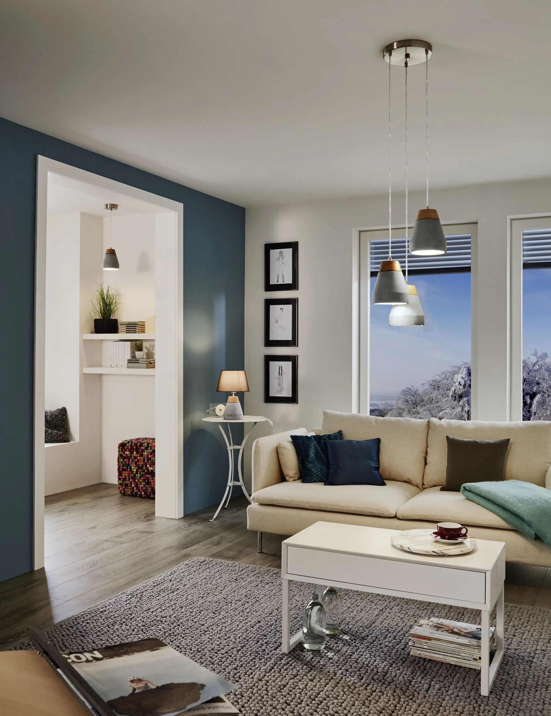 Eglo Lighting TAREGA pendant light grey steel, grey concrete and wood