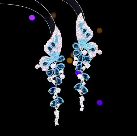 Elegant Butterfly Earrings Light Blue and Pink