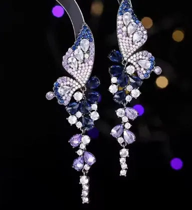 Elegant Butterfly Earrings Light Blue and Pink