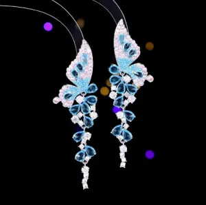 Elegant Butterfly Earrings Light Blue and Pink