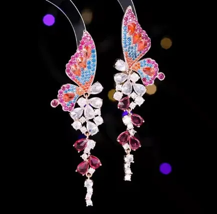 Elegant Butterfly Earrings Light Blue and Pink