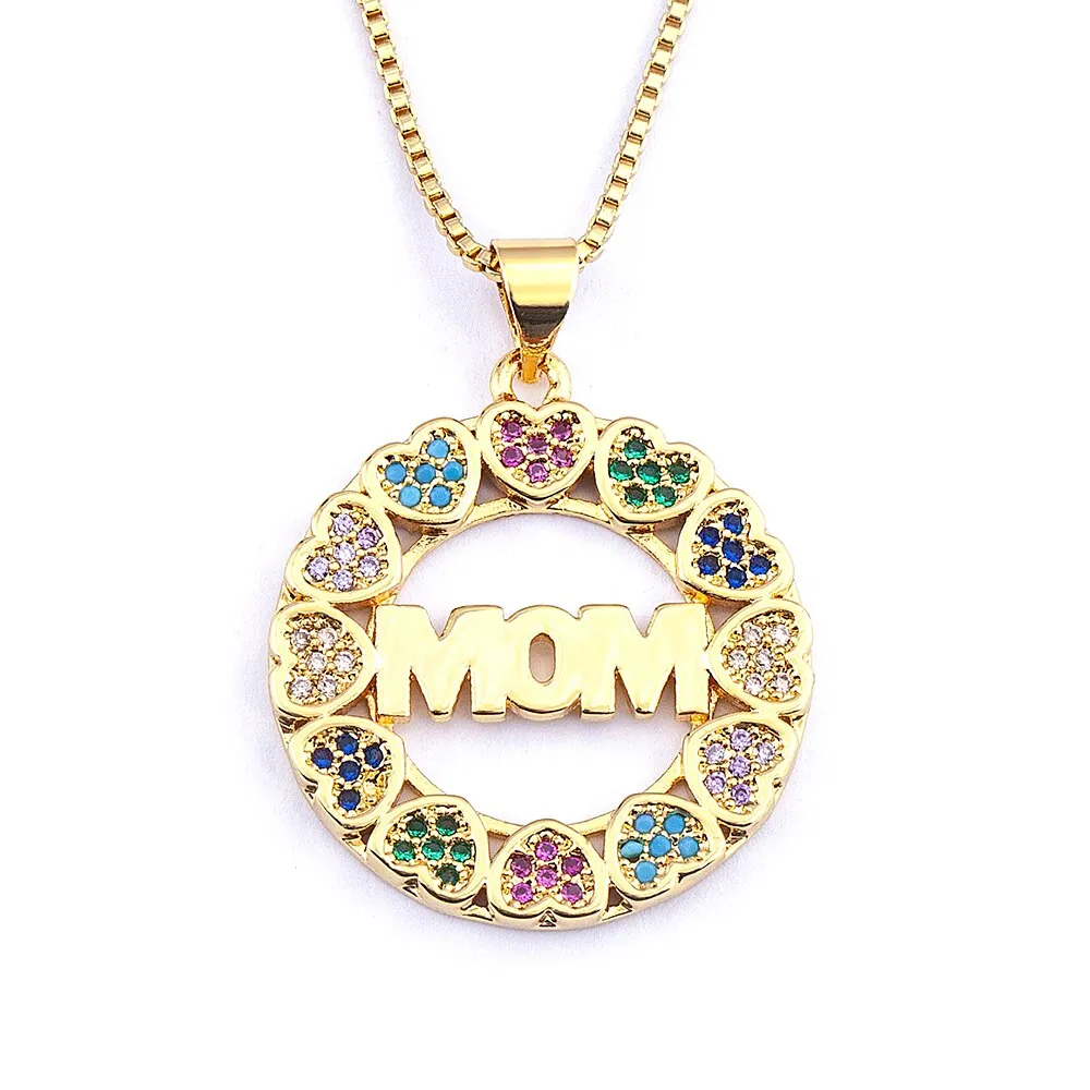 Elegant Fashion Rainbow Heart Crystal Mother Name Pendant Necklace