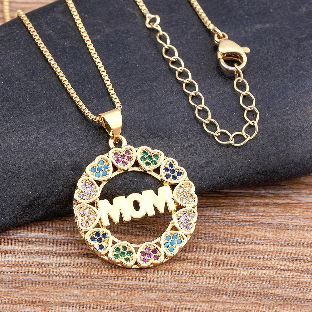 Elegant Fashion Rainbow Heart Crystal Mother Name Pendant Necklace