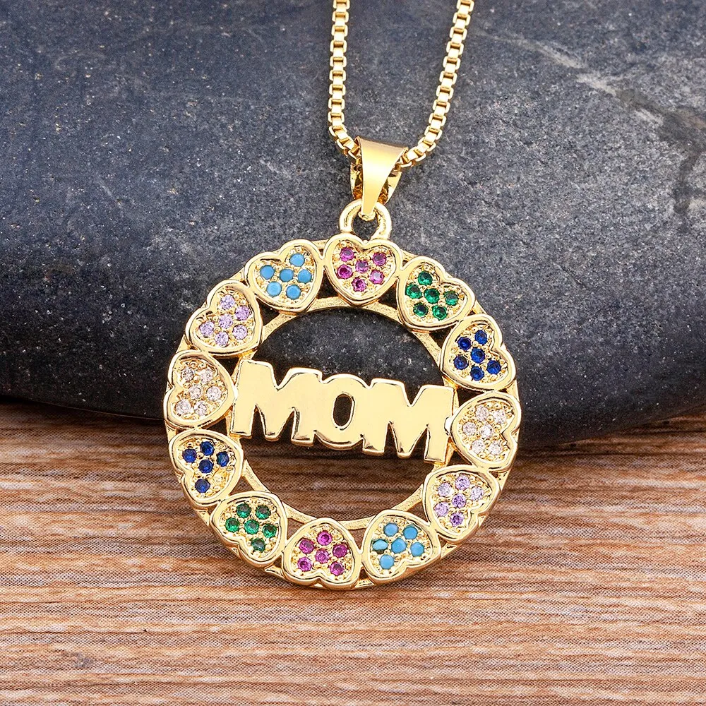 Elegant Fashion Rainbow Heart Crystal Mother Name Pendant Necklace