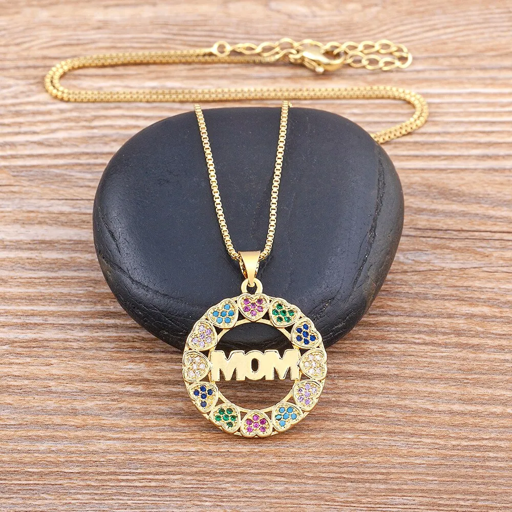Elegant Fashion Rainbow Heart Crystal Mother Name Pendant Necklace