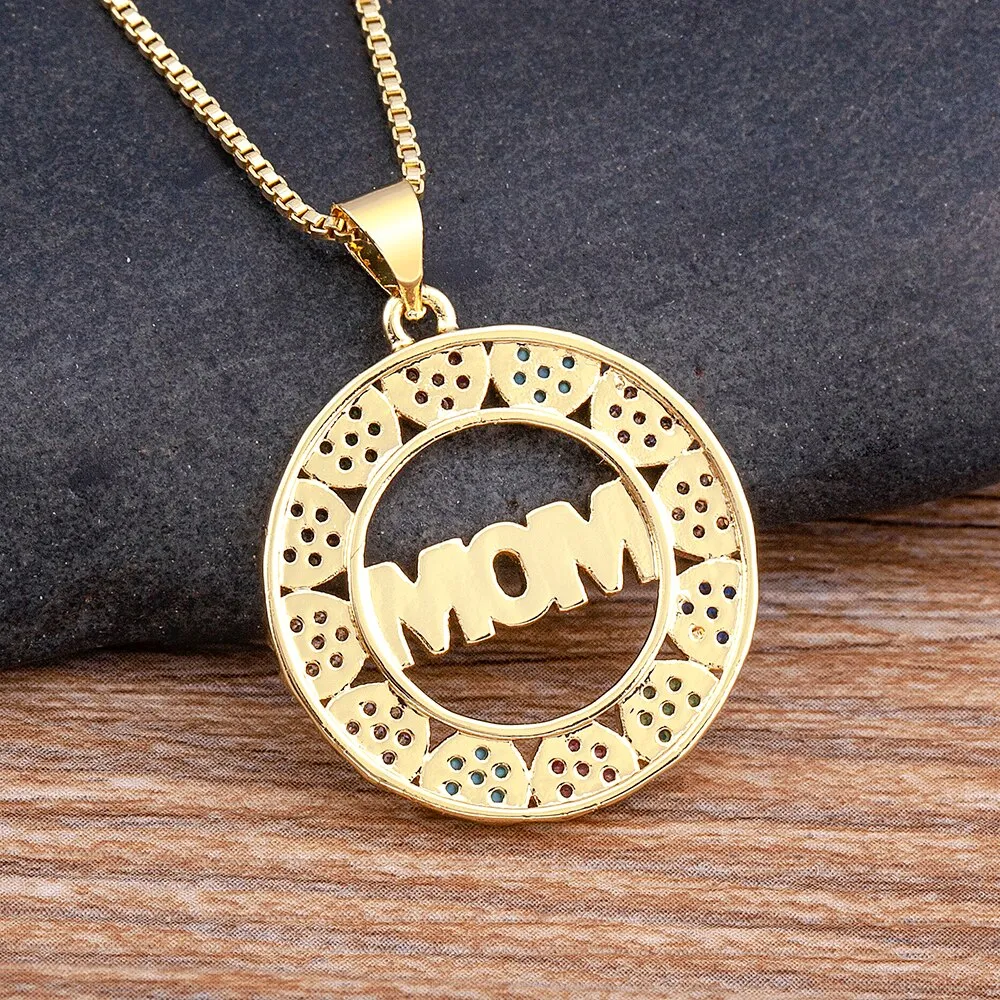 Elegant Fashion Rainbow Heart Crystal Mother Name Pendant Necklace