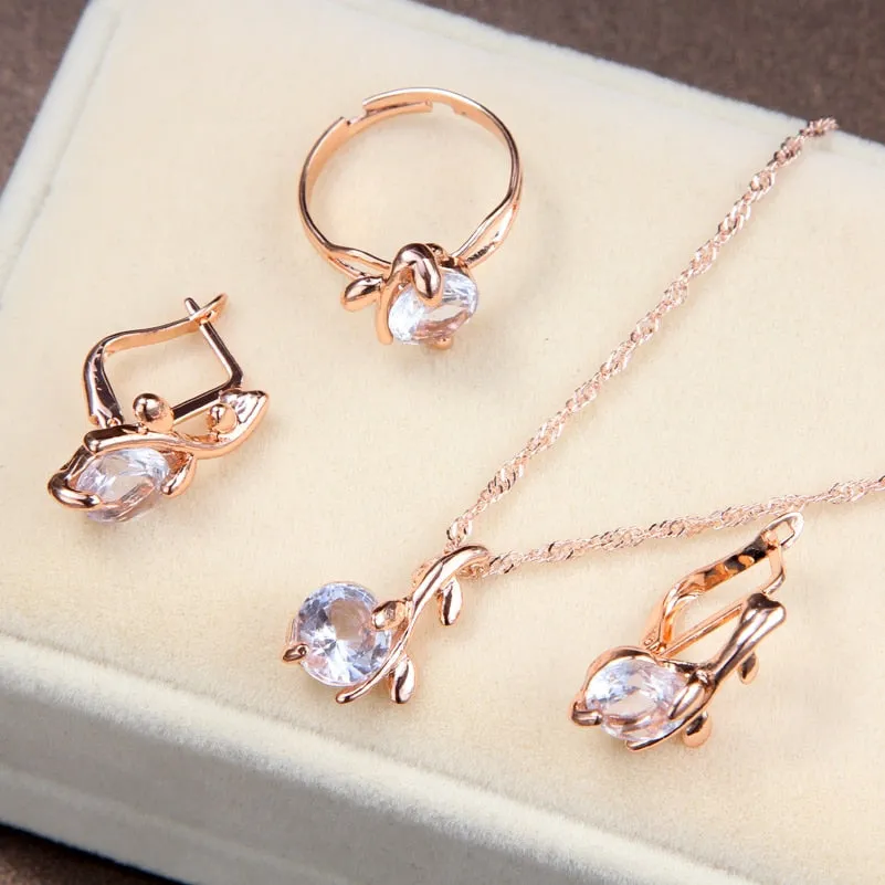 Elegant Gold Color Austrian Crystal Jewelry Set