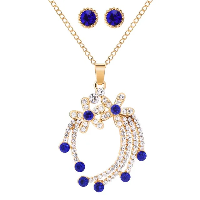 Elegant Gold Color Austrian Crystal Pendants Necklaces  Jewelry Sets