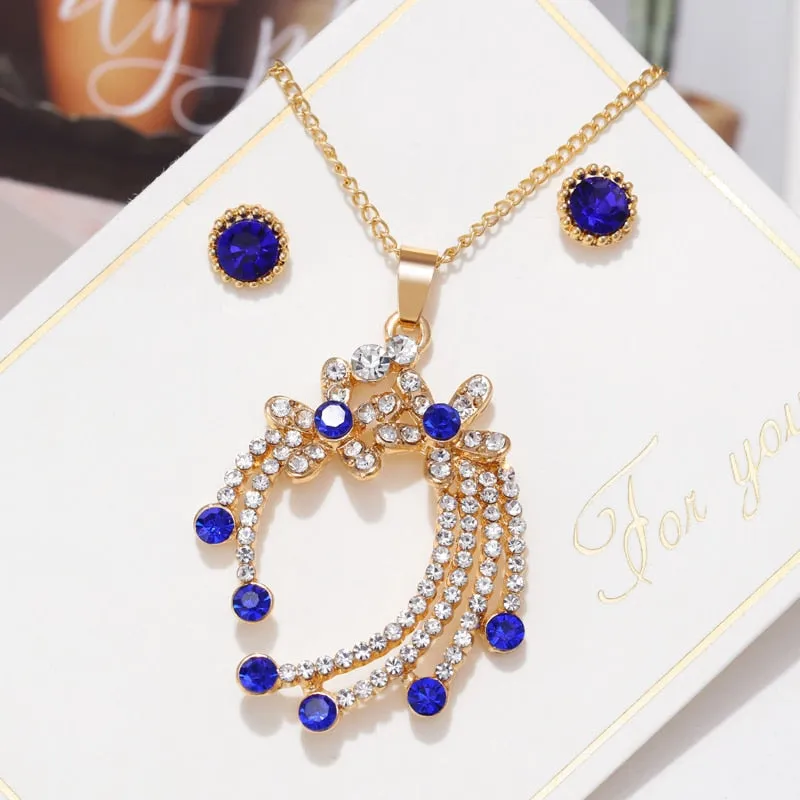 Elegant Gold Color Austrian Crystal Pendants Necklaces  Jewelry Sets