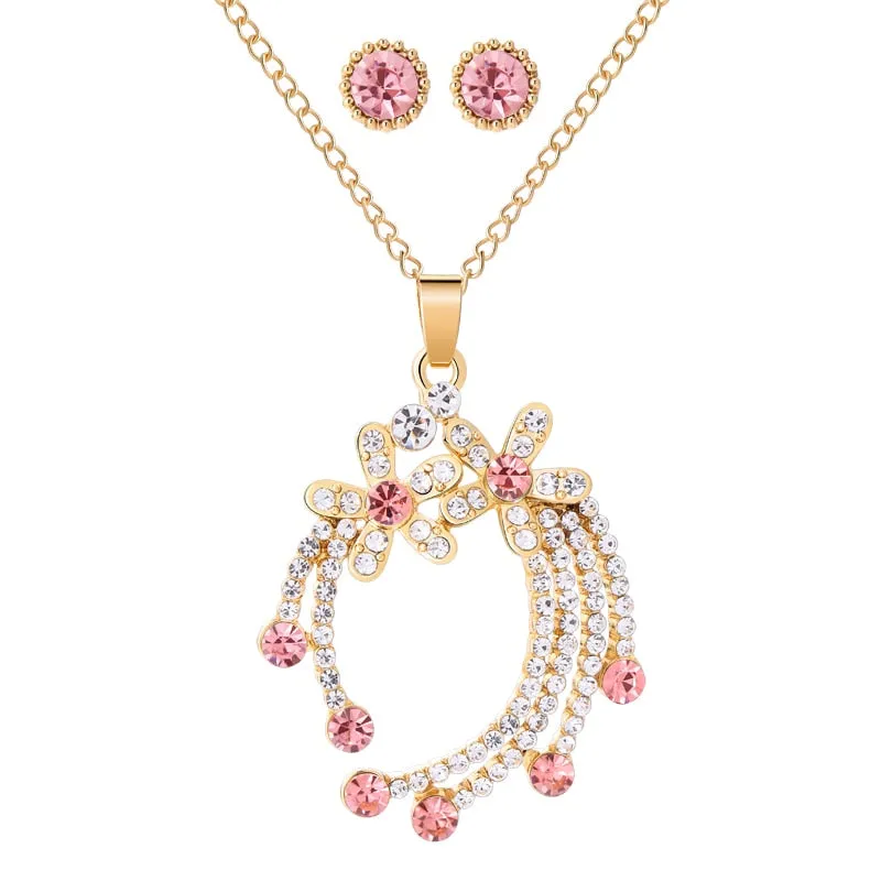 Elegant Gold Color Austrian Crystal Pendants Necklaces  Jewelry Sets