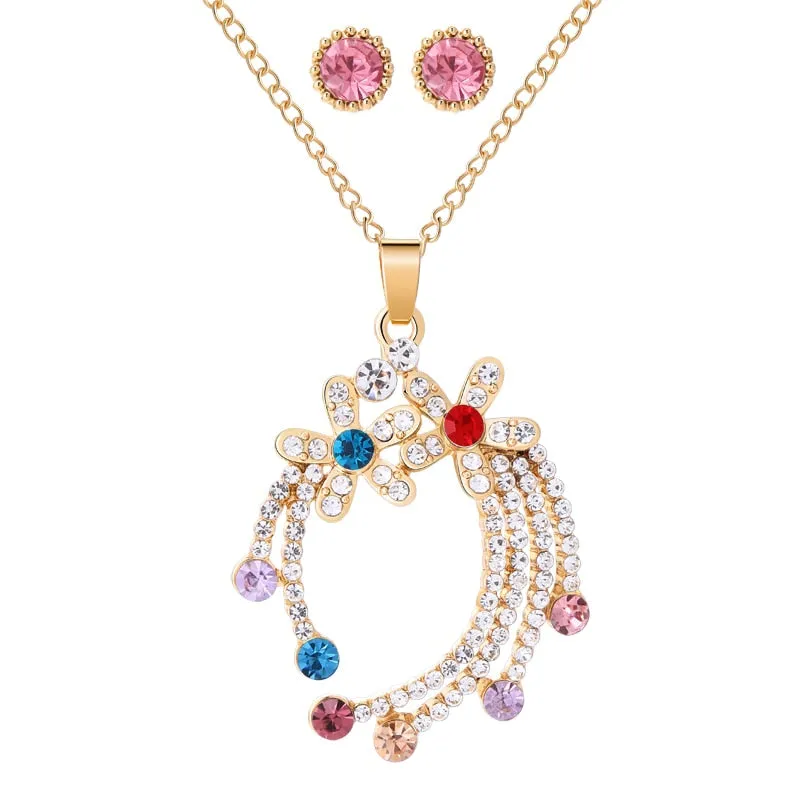 Elegant Gold Color Austrian Crystal Pendants Necklaces  Jewelry Sets