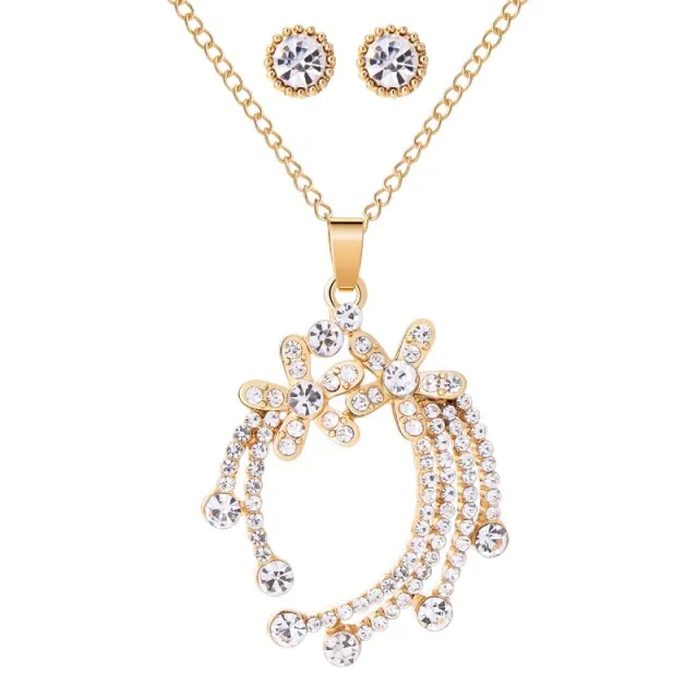 Elegant Gold Color Austrian Crystal Pendants Necklaces  Jewelry Sets