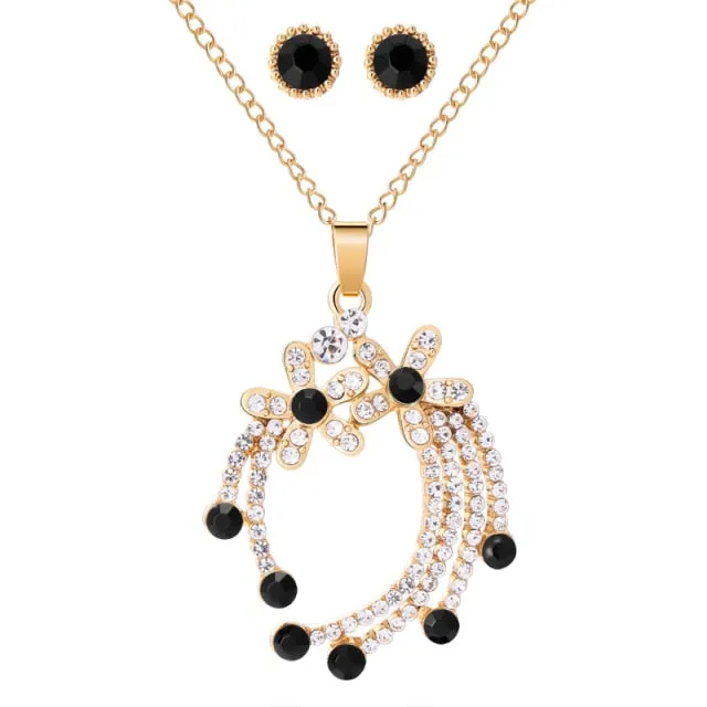 Elegant Gold Color Austrian Crystal Pendants Necklaces  Jewelry Sets