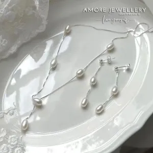 Elegant Handmade Silver Pearl Necklace and Earrings Set