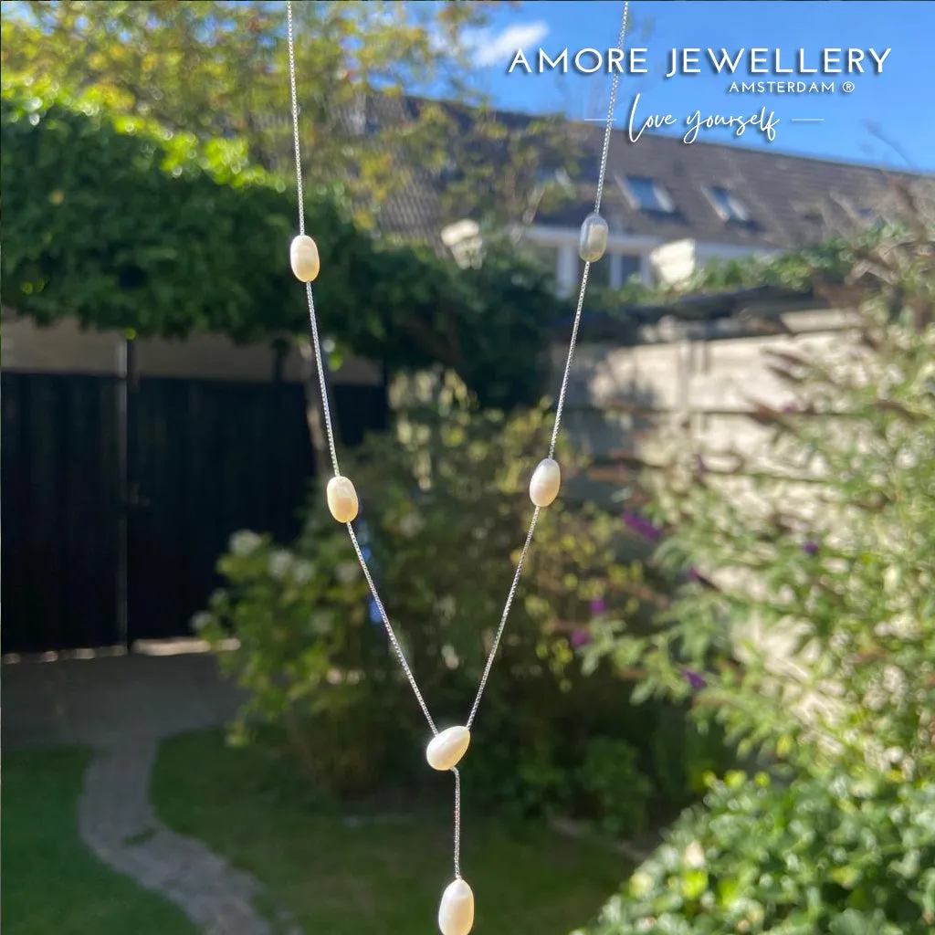 Elegant Handmade Silver Pearl Necklace and Earrings Set