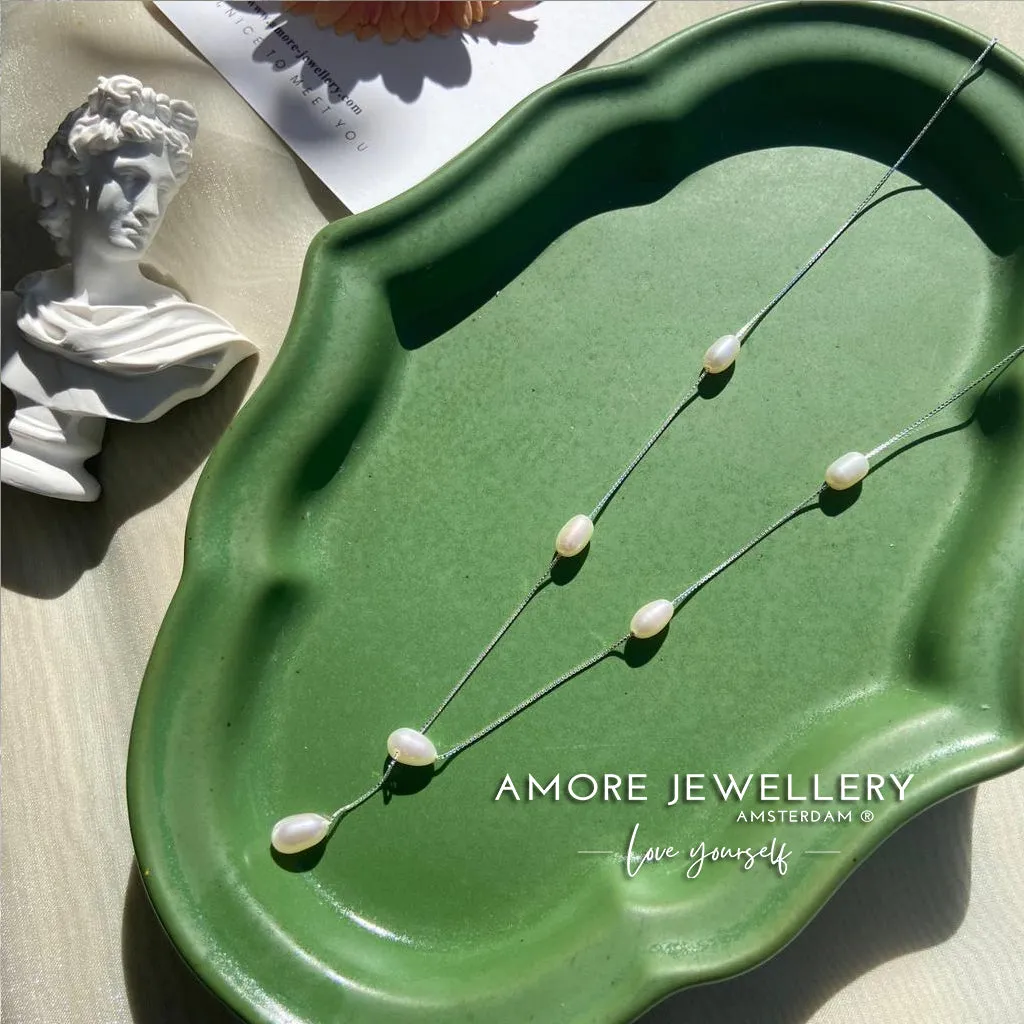 Elegant Handmade Silver Pearl Necklace and Earrings Set