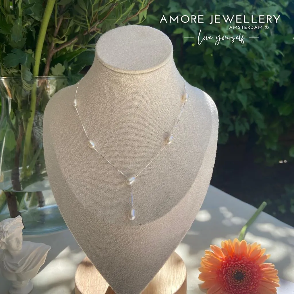 Elegant Handmade Silver Pearl Necklace and Earrings Set