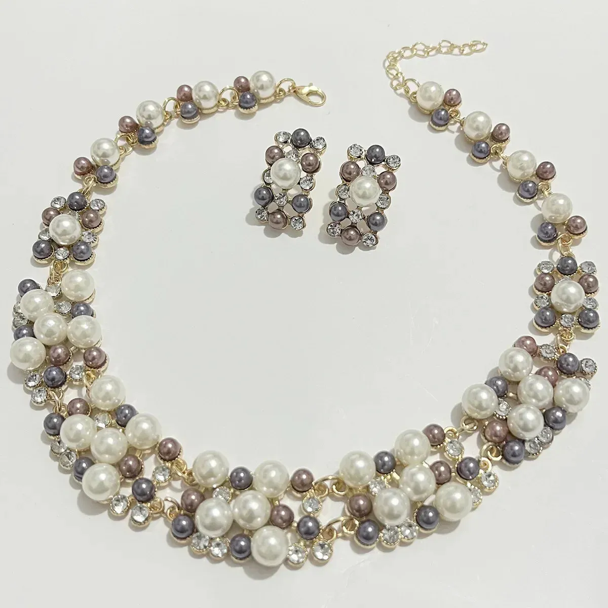 Elegant Pearl Necklaces and Earrings Choker Jewelry Set