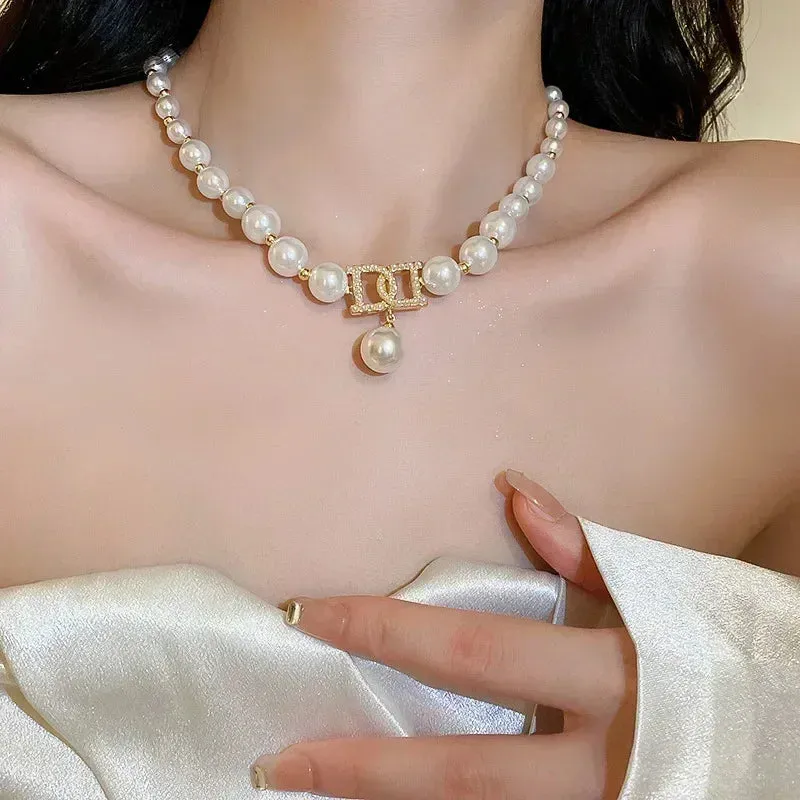 Elegant Pearl Necklaces and Earrings Choker Jewelry Set