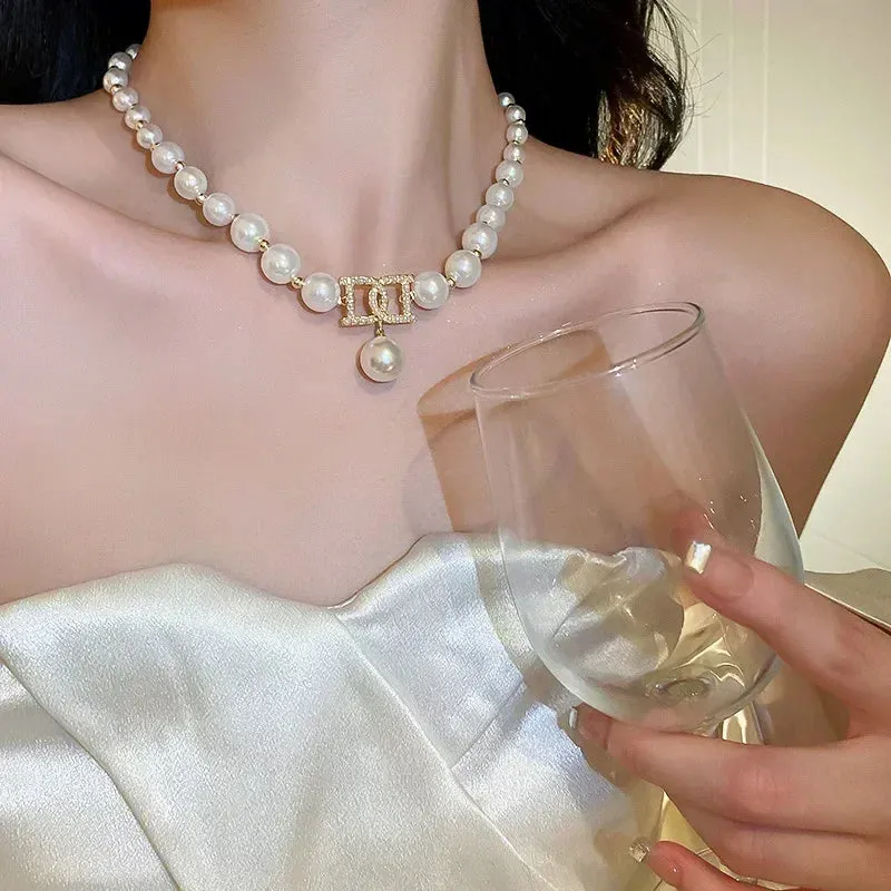 Elegant Pearl Necklaces and Earrings Choker Jewelry Set