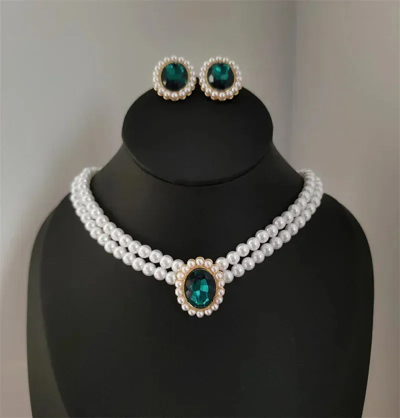 Elegant Pearl Necklaces and Earrings Choker Jewelry Set