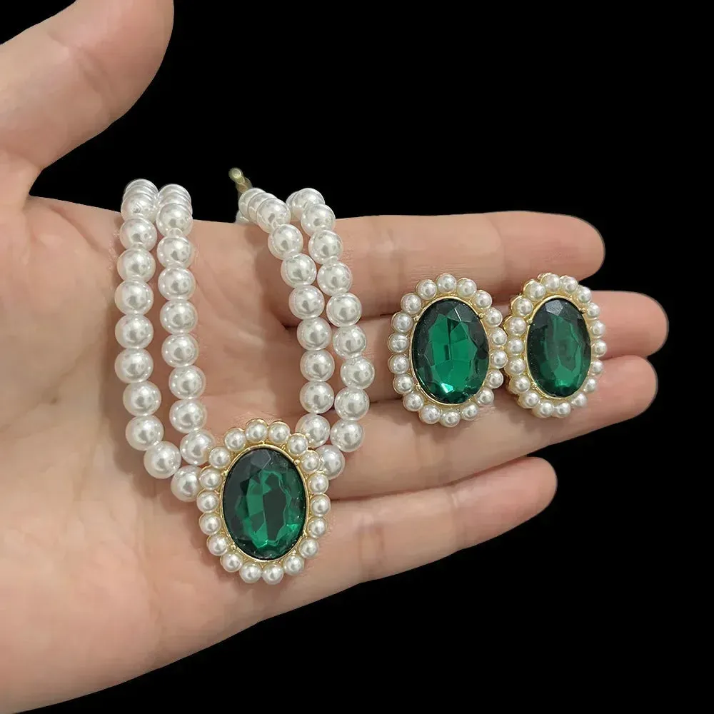 Elegant Pearl Necklaces and Earrings Choker Jewelry Set