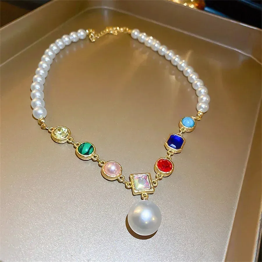 Elegant Pearl Necklaces and Earrings Choker Jewelry Set