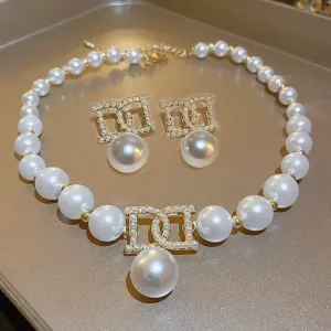 Elegant Pearl Necklaces and Earrings Choker Jewelry Set