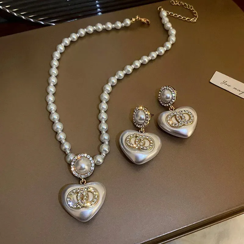 Elegant Pearl Necklaces and Earrings Choker Jewelry Set