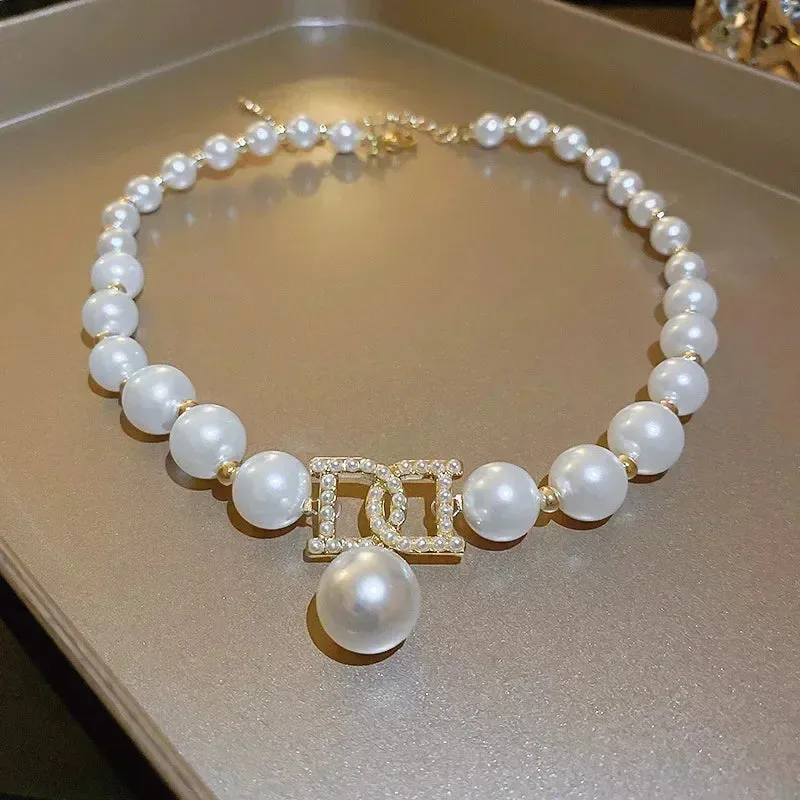 Elegant Pearl Necklaces and Earrings Choker Jewelry Set