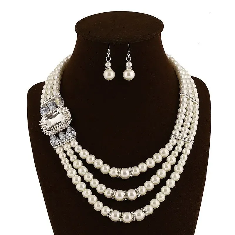 Elegant Pearl Necklaces and Earrings Choker Jewelry Set
