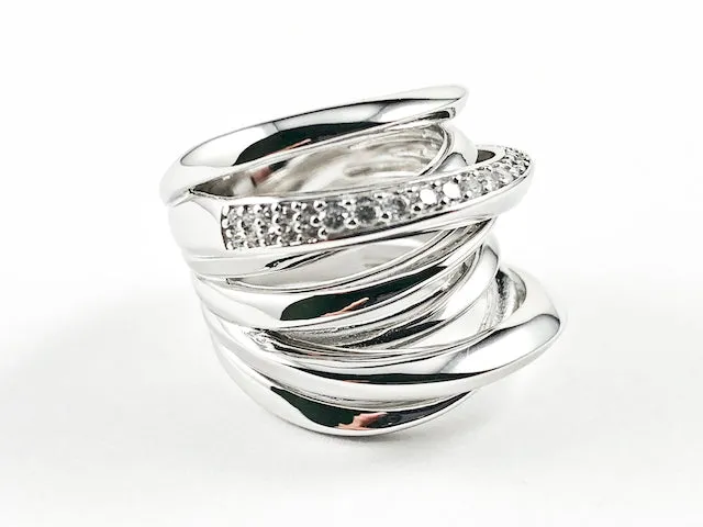 Elegant Unique Irregular Shape Multi Crossover Layered Design Silver Ring