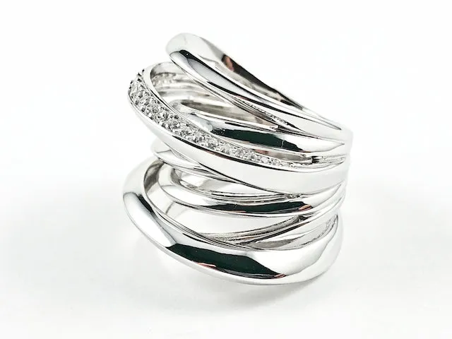 Elegant Unique Irregular Shape Multi Crossover Layered Design Silver Ring