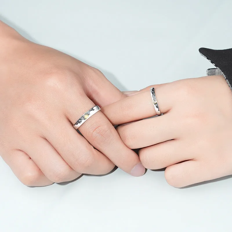 Engraved Sun and Moon Wedding Rings for Couples