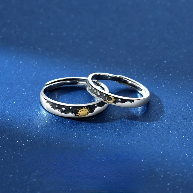 Engraved Sun and Moon Wedding Rings for Couples