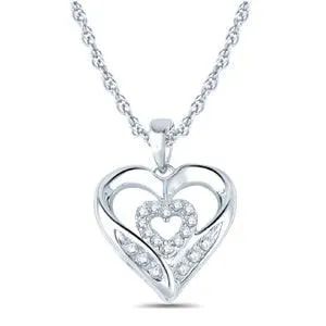 EternalDia 925 Sterling Silver 1/10cttw Diamond Double Heart Layer Pendant Necklace (IJ, I2/I3) 18''