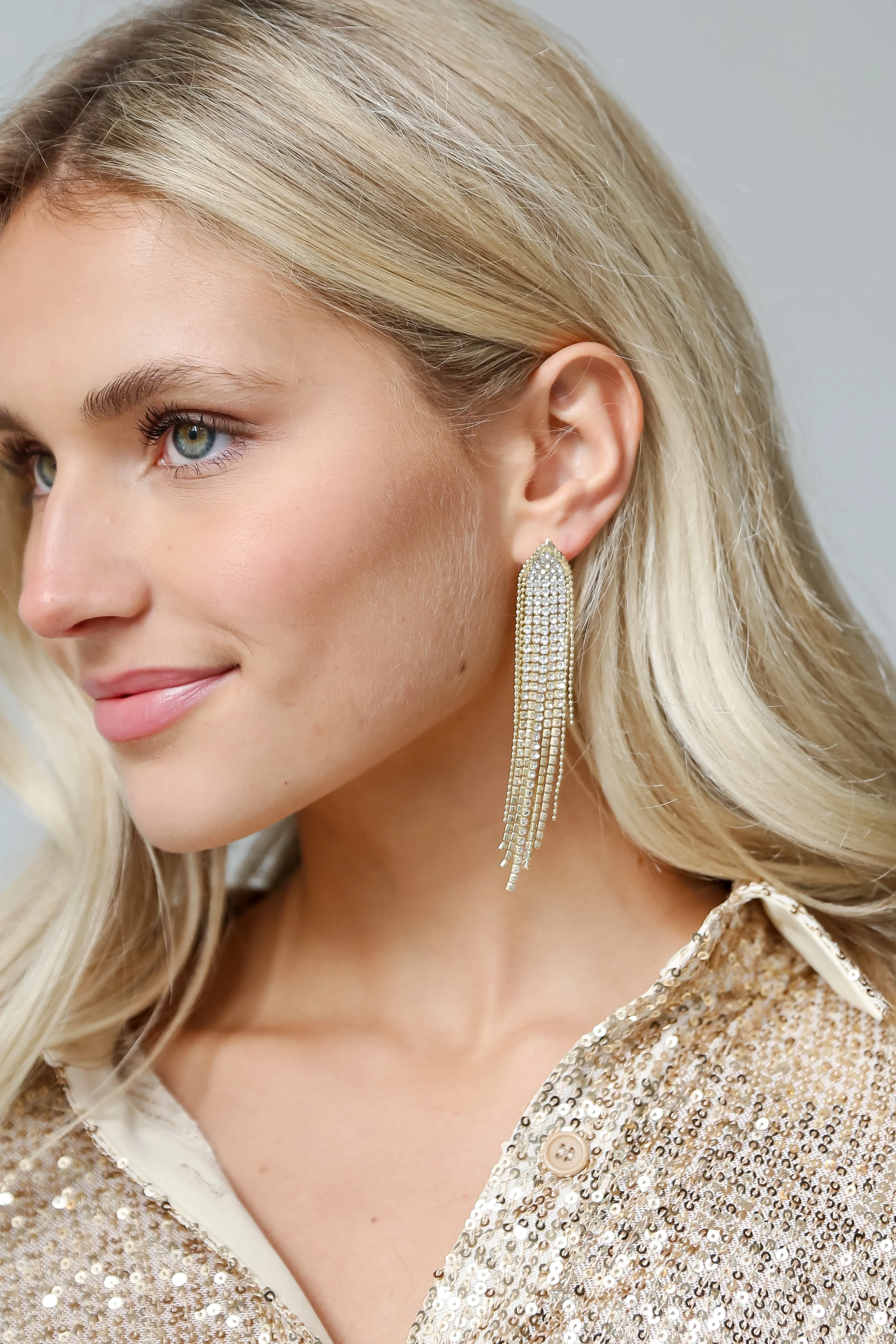 FINAL SALE - Miranda Gold Rhinestone Fringe Earrings