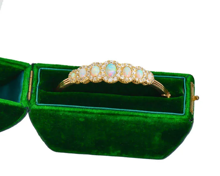 Fine Opal Diamond Antique Bangle