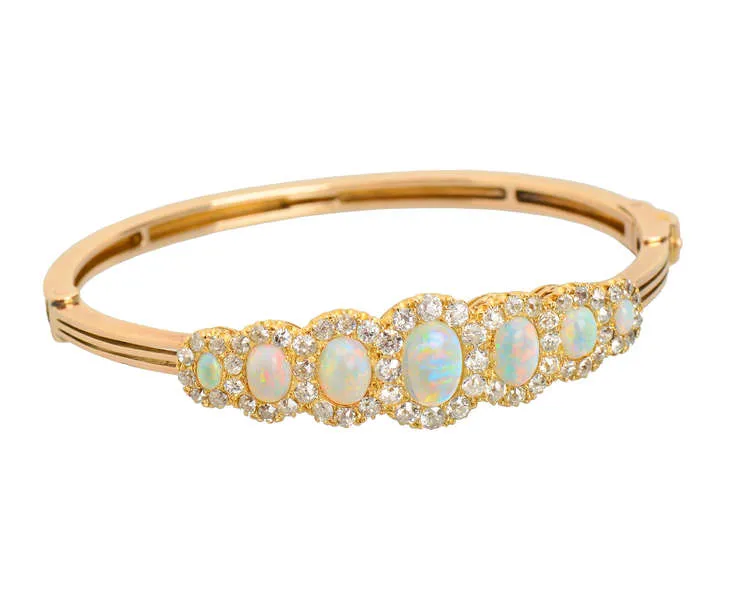 Fine Opal Diamond Antique Bangle