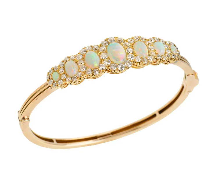Fine Opal Diamond Antique Bangle