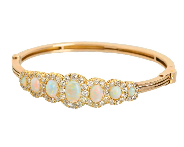 Fine Opal Diamond Antique Bangle