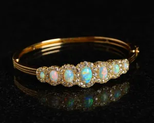 Fine Opal Diamond Antique Bangle