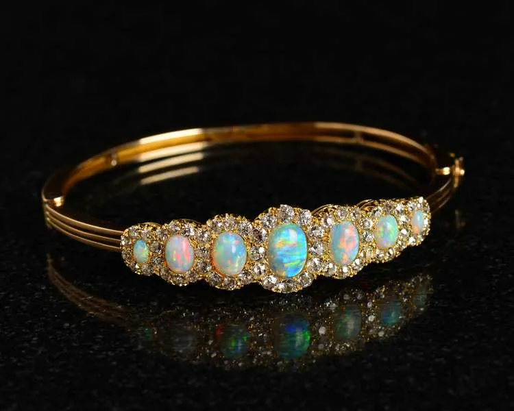Fine Opal Diamond Antique Bangle