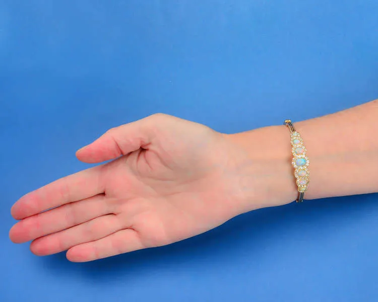 Fine Opal Diamond Antique Bangle