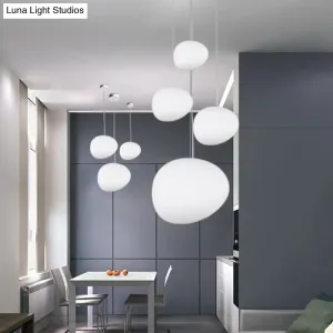 Floating Pebble Dining Room Pendant Lamp Cream Glass 1 Head Minimalist Hanging Ceiling Light in White, 9"/12.5"/18" Wide
